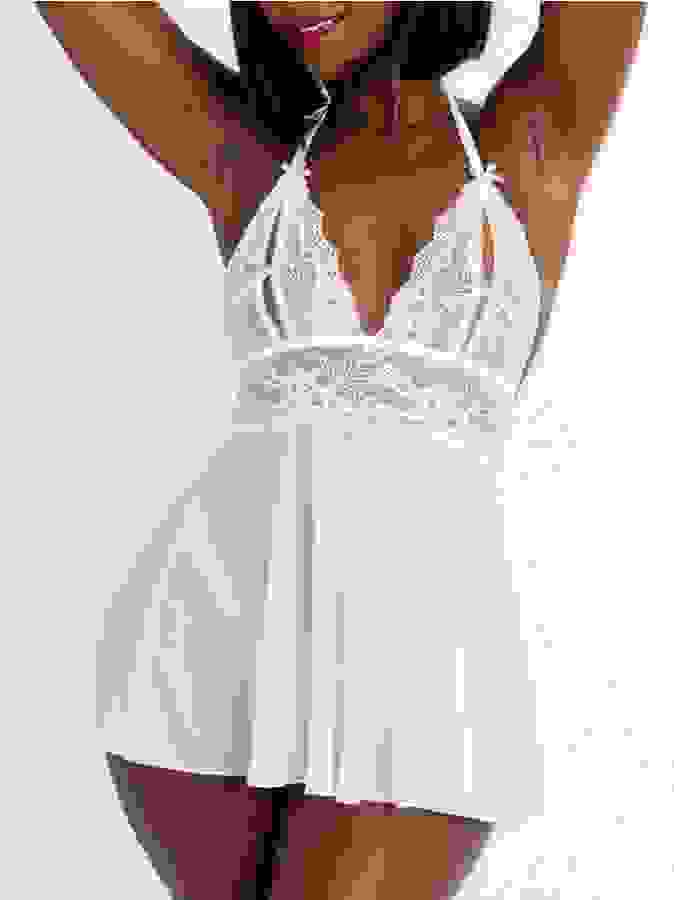 Lovehoney Peek-a-Boo White Lace Babydoll Set, White, hi-res